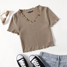 Однотонная трикотажная футболка Shein