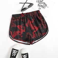 Шорты с принтом китайского дракона для девочек Shein