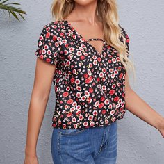 с разрезом цветочный Бохо Блузы Shein