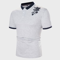 Вышивка Цветочный Повседневный Мужская рубашка-поло Shein