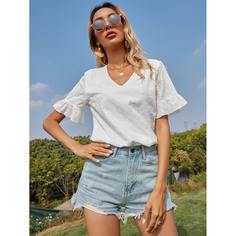 с оборками Одноцветный Бохо Блузы Shein