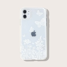 Чехол для iPhone с принтом бабочки и растений Shein