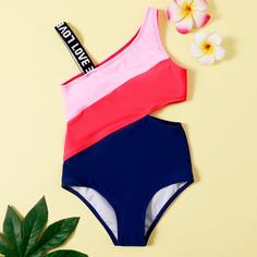 с разрезом буква Спортивный Купальники для девочек Shein