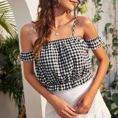 С оборками Клетка Бохо Блузы Shein