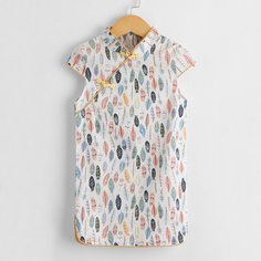 Платье ципао с принтом пера для девочек Shein