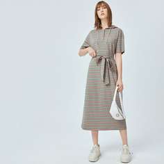 Платье в полоску на кулиске с поясом Shein