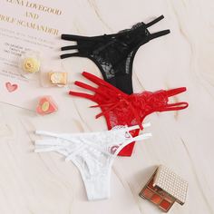Кружевные трусики с разрезами 3шт Shein