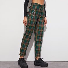 Брюки в клетку с цепью Shein