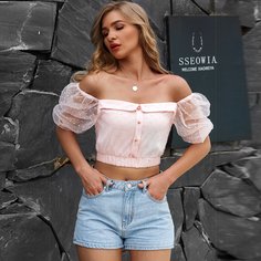 Топ с сетчатыми рукавами Shein