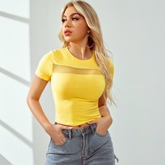 Короткий топ с сетчатой вставкой Shein