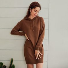 платье-свитер с капюшоном на кулиске без пояса Shein