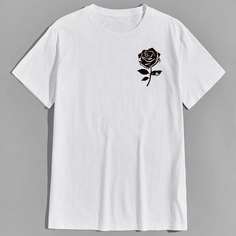 Белый Цветочный Повседневный Мужские футболки Shein