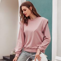 Однотонный свитшот с круглым воротником Shein