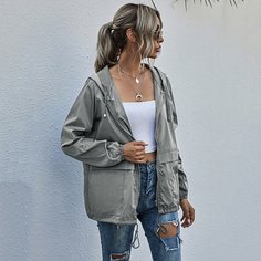 Куртка на кулиске с капюшоном и молнией Shein