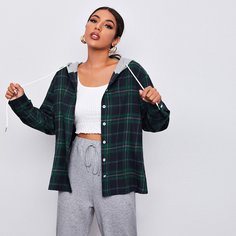 Пальто в клетку с капюшоном Shein