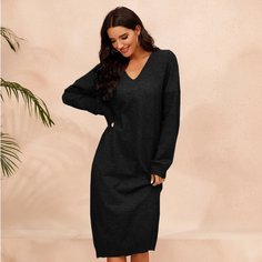 Трикотажное платье с v-образными воротником Shein