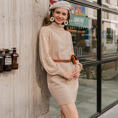 Одноцветный Повседневный Платья-свитеры Shein