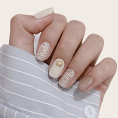 24шт Накладные ногти с искусственным жемчугом и 1 лист ленты Shein