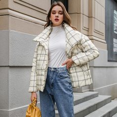 с карманами Клетчатый Повседневный Пальто Shein