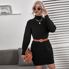 Трикотажное платье с высоким воротником без пояса Shein