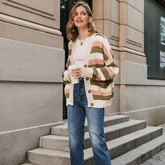 с карманами Контрастный цвет Повседневный Кардиганы Shein