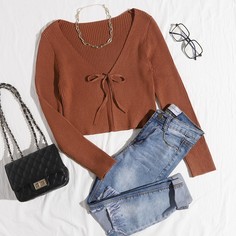 С батом перед Одноцветный Повседневный Кардиганы Shein