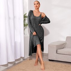 Однотонное платье на бретелях и халат Shein