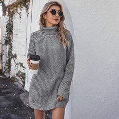 Одноцветный Повседневный Платья-свитеры Shein