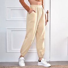 Одноцветный Повседневный Брюки Shein