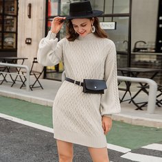 Одноцветный Повседневный Платья-свитеры Shein