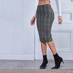 Клетчатый Элегантный Юбки Shein