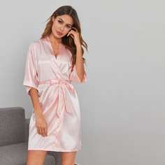 с поясом Одноцветный Элегантный Ночной халат Shein
