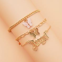3шт ножной браслет с бабочкой для девочек Shein