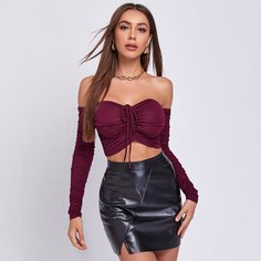 Короткий топ на кулиске с открытыми плечами Shein