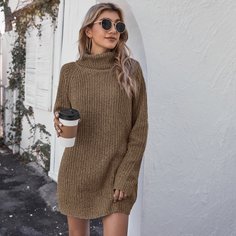 Одноцветный Повседневный Платья-свитеры Shein