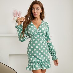 на молнии В горошек Элегантный Платье Shein