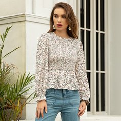 С оборками цветочный Бохо Блузы Shein
