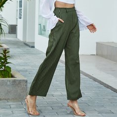 Карман Клетка Элегантный Брюки Shein