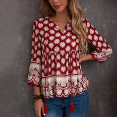 бахрома Цветочный Бохо Блузы Shein