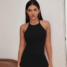 Открытая спина Одноцветный Сексуальный Платье Shein