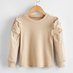 Вязаный свитшот в рубчик с пышным рукавом для девочек Shein