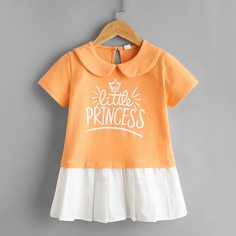 плиссированное буква Повседневный Платья для девочек Shein