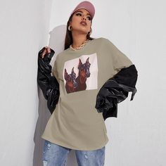 Длинная футболка с принтом собаки Shein