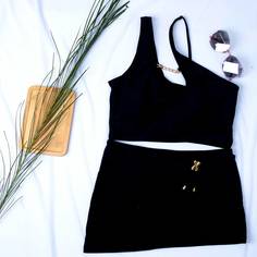 3 пакета бикини на одно плечо и пляжная юбка Shein