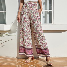 Широкие брюки с цветочным принтом и высокой талией Shein