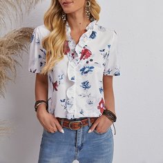 с оборками Цветочный Бохо Блузы Shein