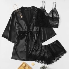 3 пакета комплект нижнего белья и атласный халат размера плюс Shein