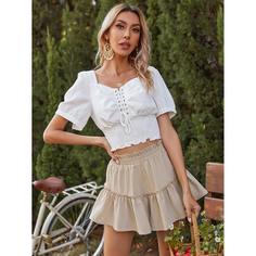С оборками Одноцветный Повседневный Шорты Shein