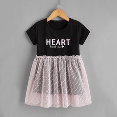 Сетчатое платье с текстовым принтом для девочек Shein