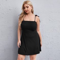 узел Одноцветный Повседневный Платья размер плюс Shein